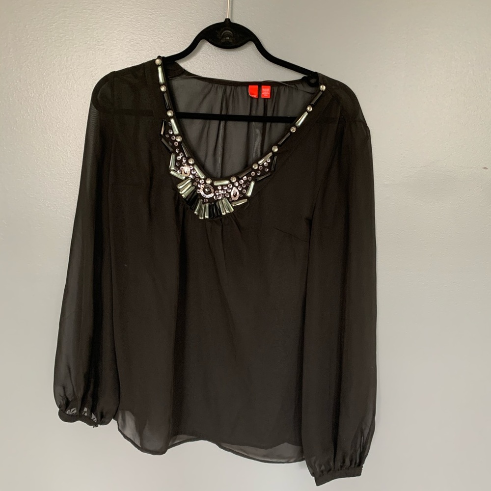 Esprit Jewel Collar Sheer Blouse Black Size M